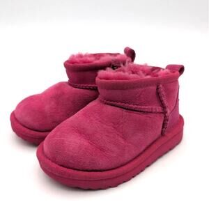 UGG Classic Ultra Mini Boots Kids' Round Toe Suede Rock Rose Size US7 EU23.5